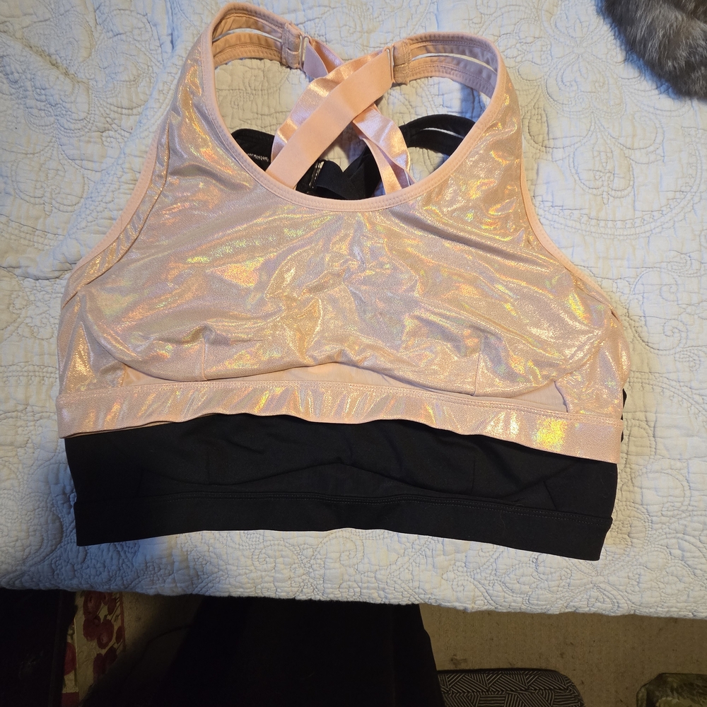 Size XXL Fabletics Shimmering Pink and Black Sports Bra - No Bounce